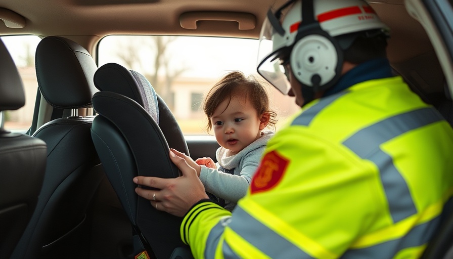 Emergency responder simulating child rescue from hot car environment.