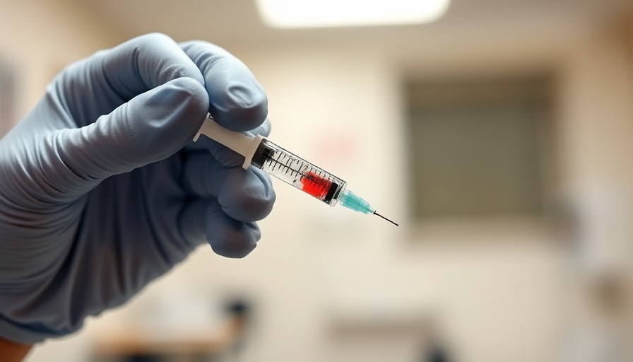 Close-up of vaccine injection in arm showing syringe and gloves.