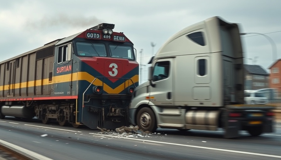 Melbourne Train-Semi Collision scene with train and truck impact.