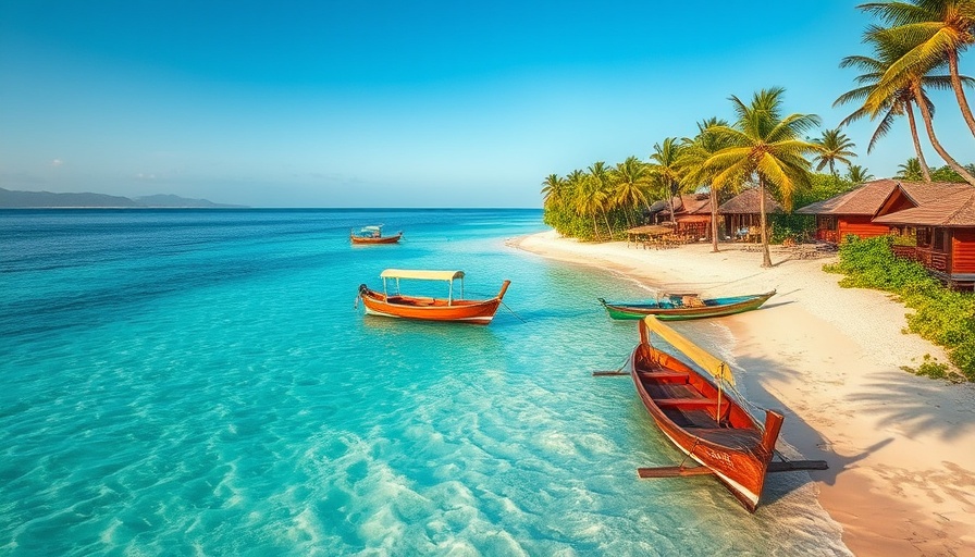 Gili Islands Virtual Travel: tropical beach with boats and villas.