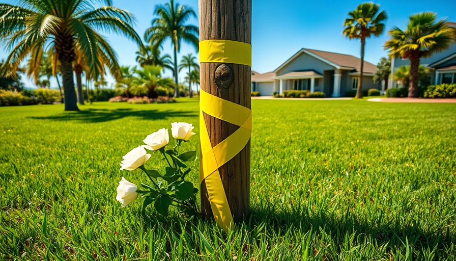 New Smyrna Beach hit and run scene with caution tape and roses.