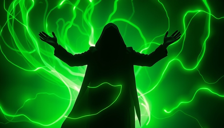 Silhouetted figure manifesting energy in a glowing green light.