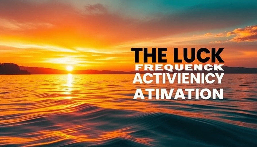 Vibrant sunset with luck frequency typography, manifest money out of thin air concept.