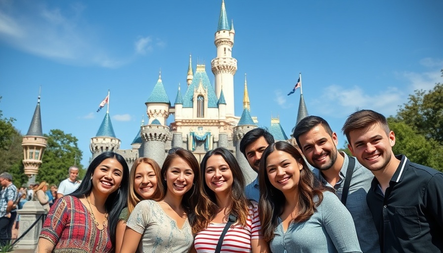 Orlando News: Group posing happily at a theme park with a castle.