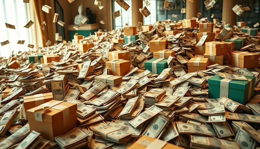 Piles of money and boxes visualizing wealth manifestation, abundance.