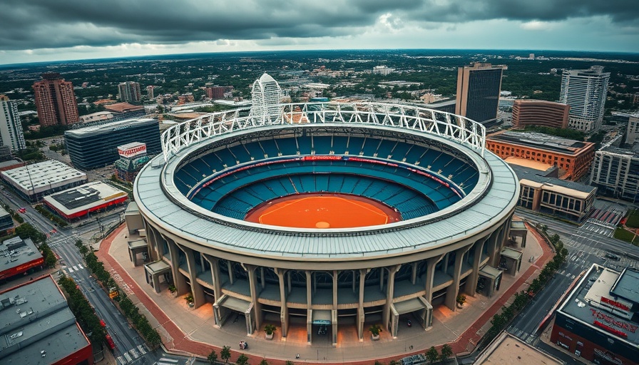 Aerial view of Tropicana Field amidst urban area highlighting repairs.