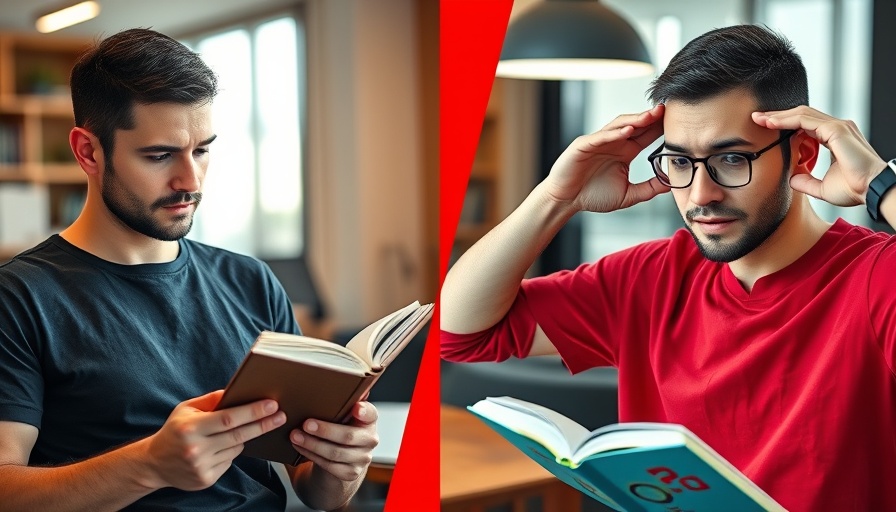 Accelerated learning techniques with man reading and gesturing in split screen.