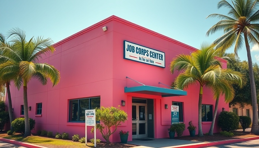Job Corps Center building in South Florida with greenery.