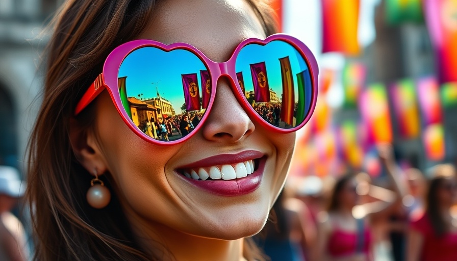 Colorful sunglasses reflecting World Pride Parade scene.