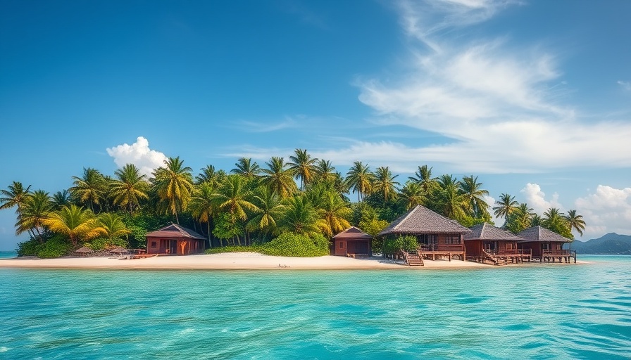 Lush tropical island, palm trees, vibrant lagoon, travel destinations