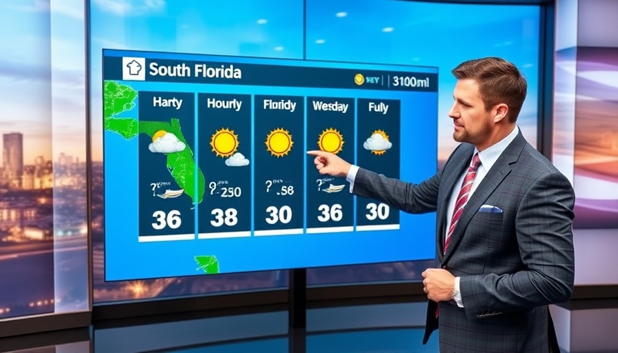 South Florida weather updates presentation in a studio with a forecast display.