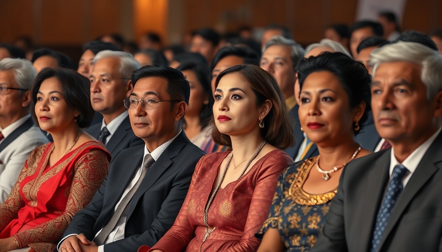 Group attending an important event in formal attire, looking serious.