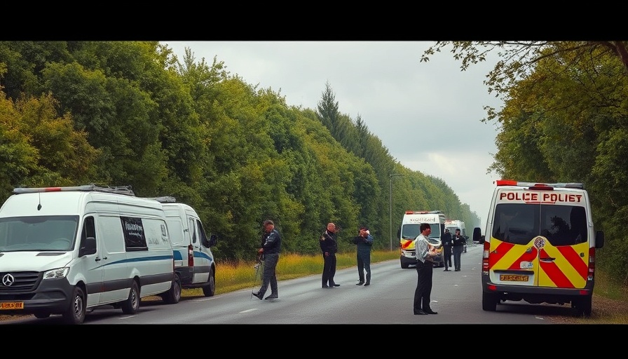 Law enforcement teams investigate on a rural road in Minnesota.