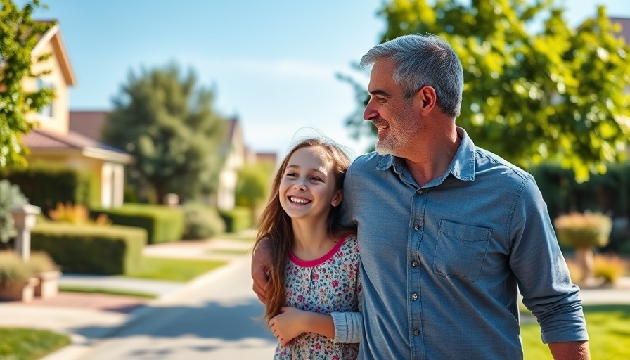 Black fathers autism support: Father and daughter walking and smiling in a neighborhood.