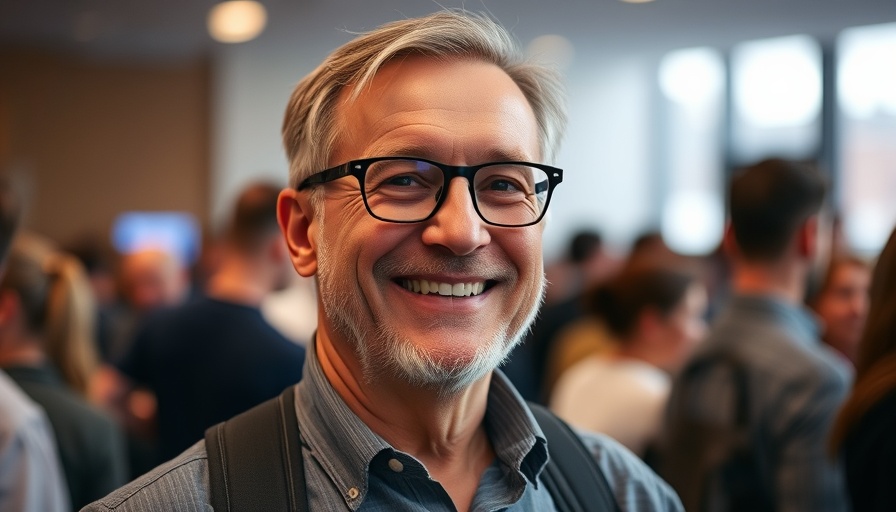 Man at an event, casual attire, smiling warmly.