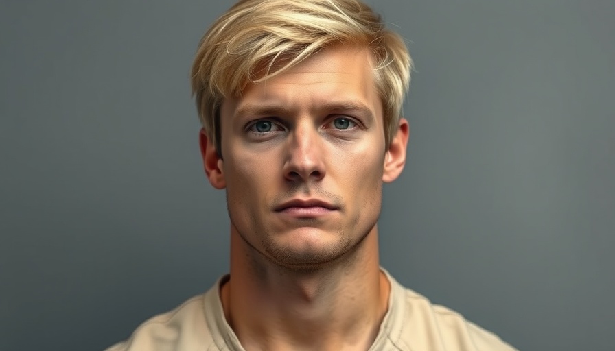 Unidentified male mugshot background in police setting.