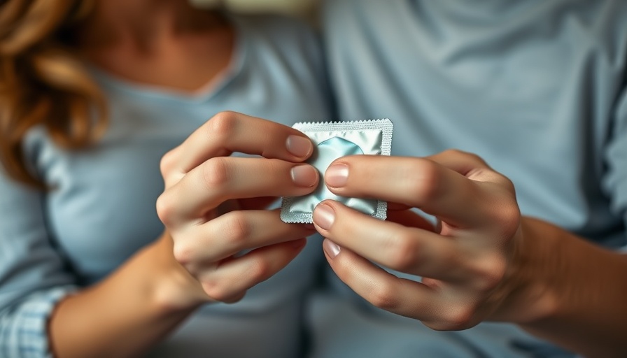 Close-up of hands holding a condom packet discreetly in an intimate setting.