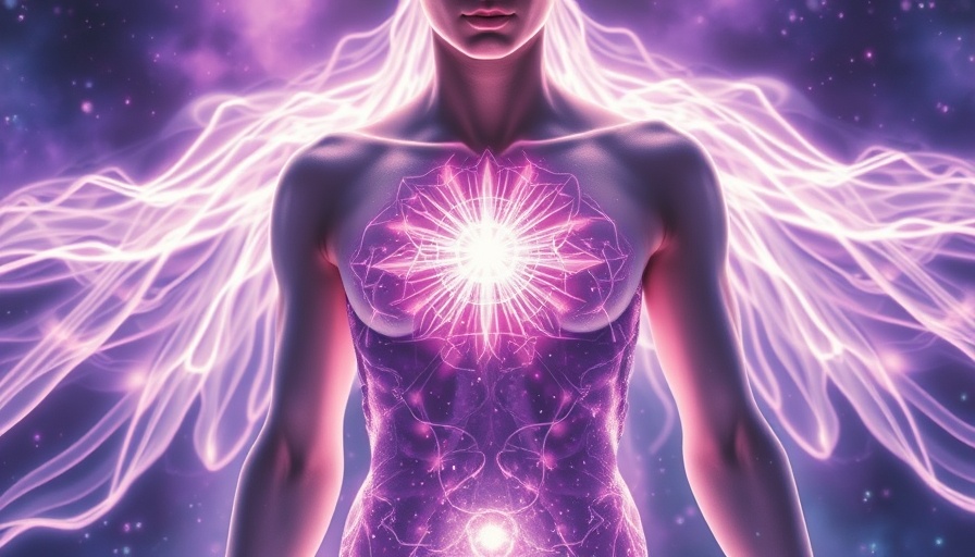 Ethereal figure emitting energy in cosmic backdrop, Third Density Love theme.