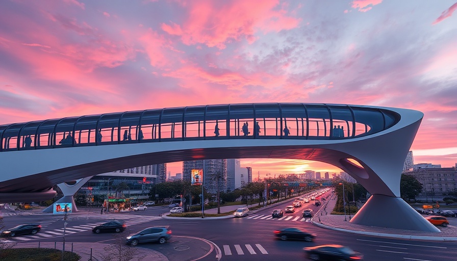 Concept of Orlando pedestrian overpass safety at a busy intersection.