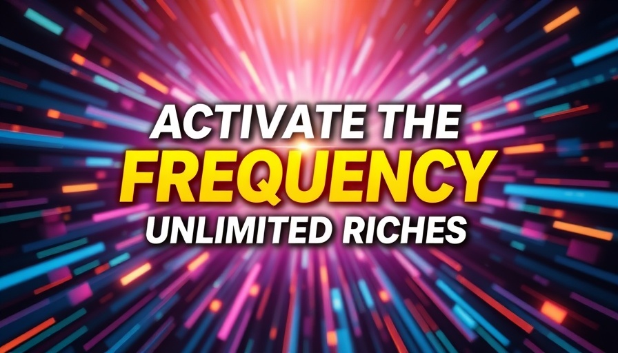 Dynamic design with text 'Activate the Frequency of Unlimited Riches' and light rays, embodying manifest money frequency.