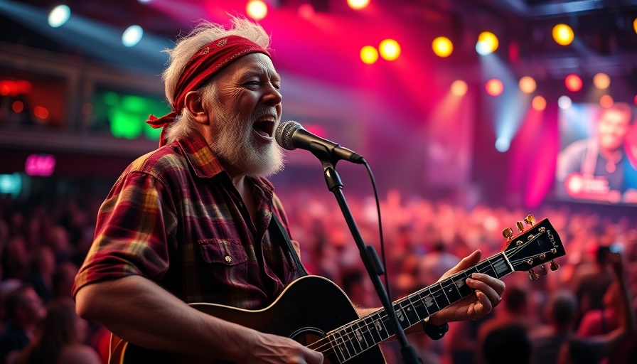 Willie Nelson at 92 performing on stage with guitar, vibrant lighting