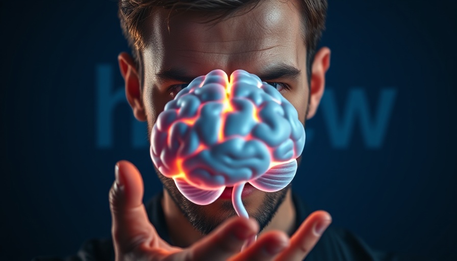 Focused man holding a digital brain, enhancing focus and productivity.