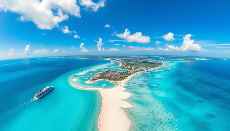 4K Aerial Footage of Cayman Islands beach with cruise ship.