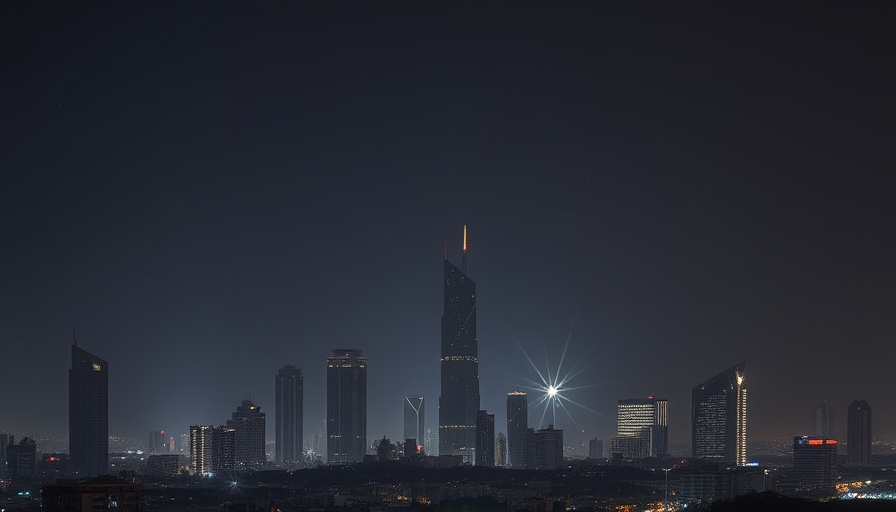 Tehran city skyline with air defense activity at night.