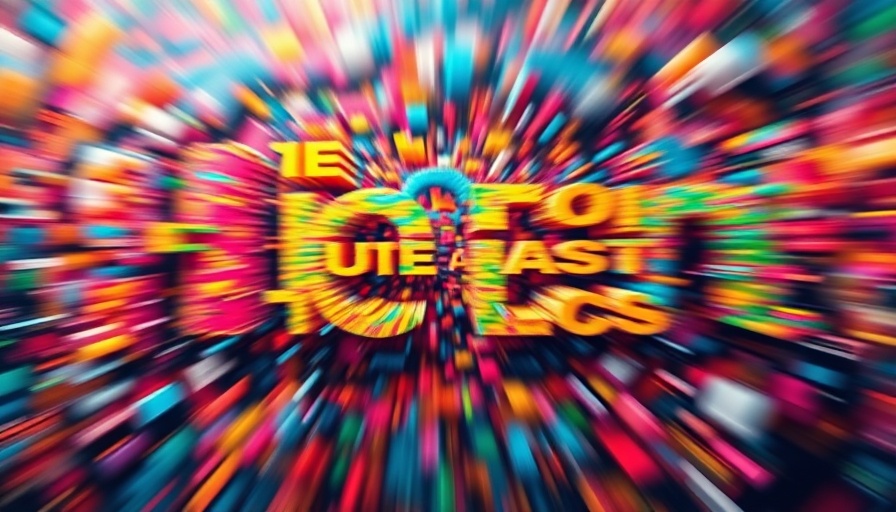 Vibrant abstract image with colorful distorted text.