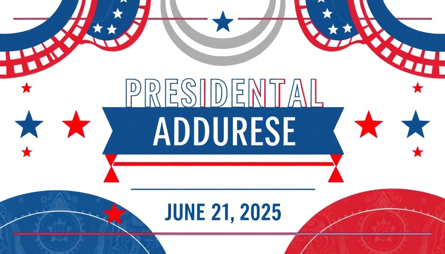 Presidential address announcement graphic in red, white, and blue for June 21, 2025.