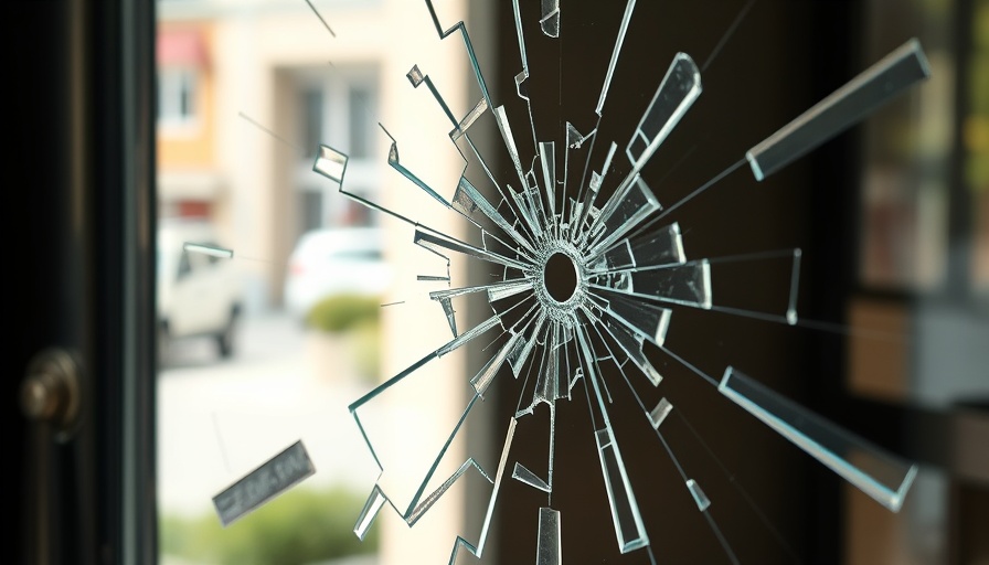 Shattered glass door with bullet hole after Daytona Beach shooting.