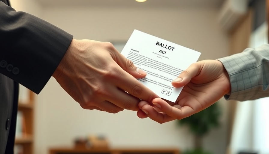 Hands exchanging a ballot, significant focus, soft lighting.