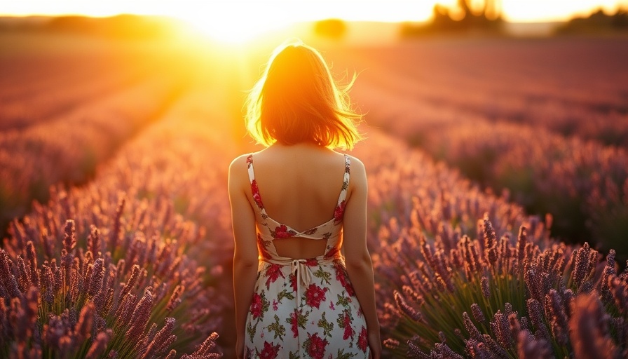 Peaceful moment during summer solstice in lavender field.
