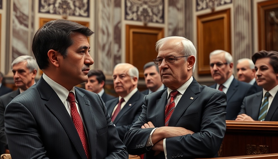 Men in suits at a parliamentary session amid discussions.