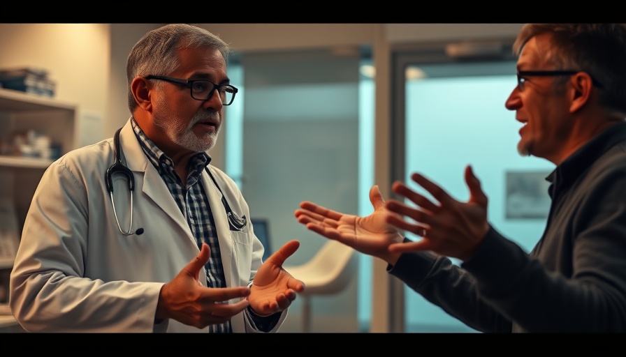 Two men discussing brain injury recovery techniques energetically.