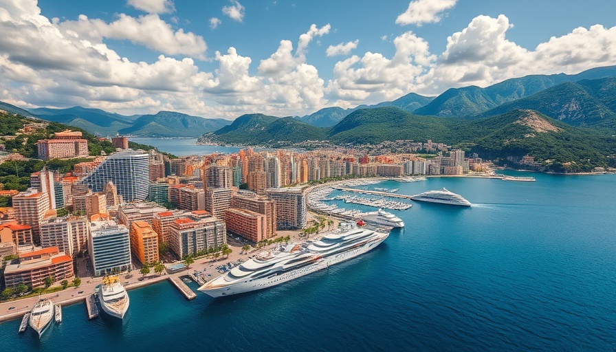 Monaco coastline aerial view in 4K with yachts and colorful buildings