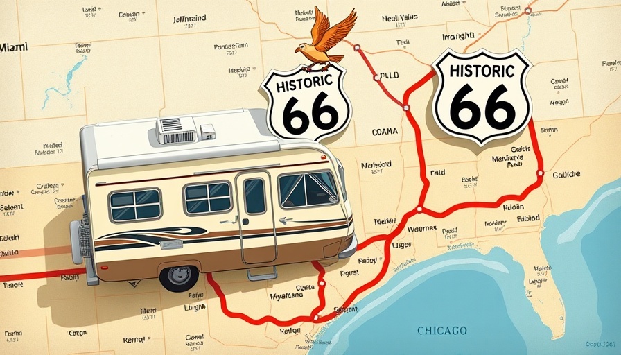 Illustration of RV travel on Route 66 from Miami to Chicago.