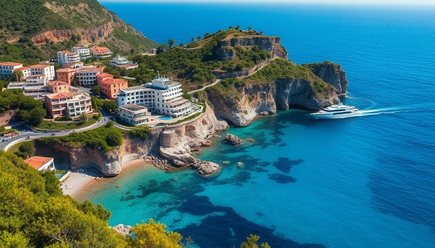 Ibiza Scenic Views with coastal cliffs and yacht.