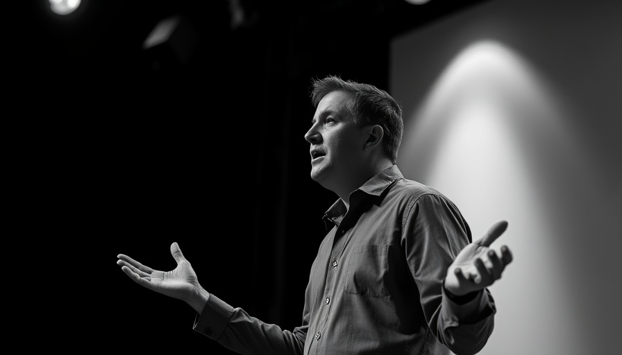 Speaker discussing Navy SEAL leadership lessons in a high contrast setting.