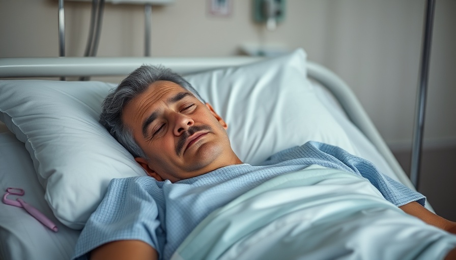 Middle-aged man resting in hospital bed in Shark Bite Capital of the World.
