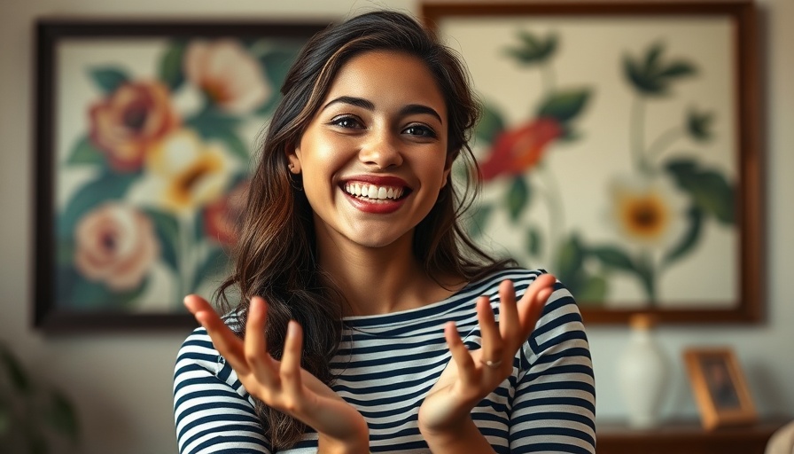 Cheerful woman discussing healthy morning routines indoors.