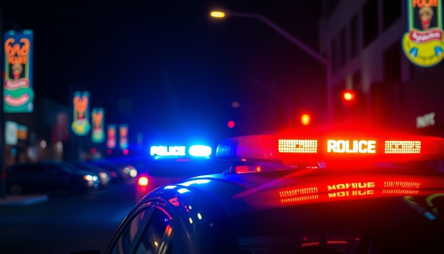 Police car lights flashing at night in Orange County.
