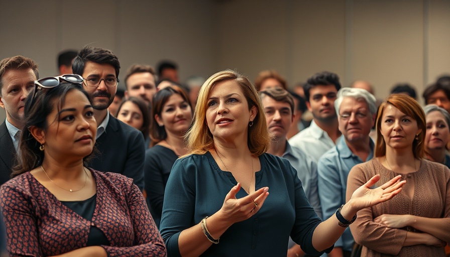 People attentively listening at a press event indoors.