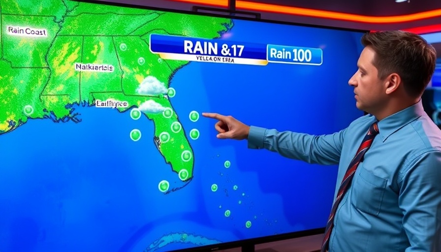 Weather forecast showing significant rain on Gulf Coast.