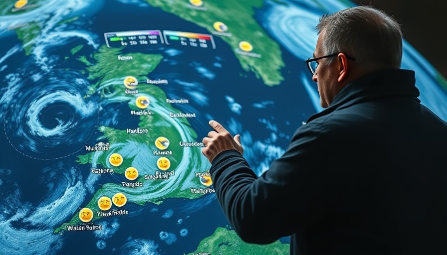 Weather forecaster presenting Gulf Coast rain updates.