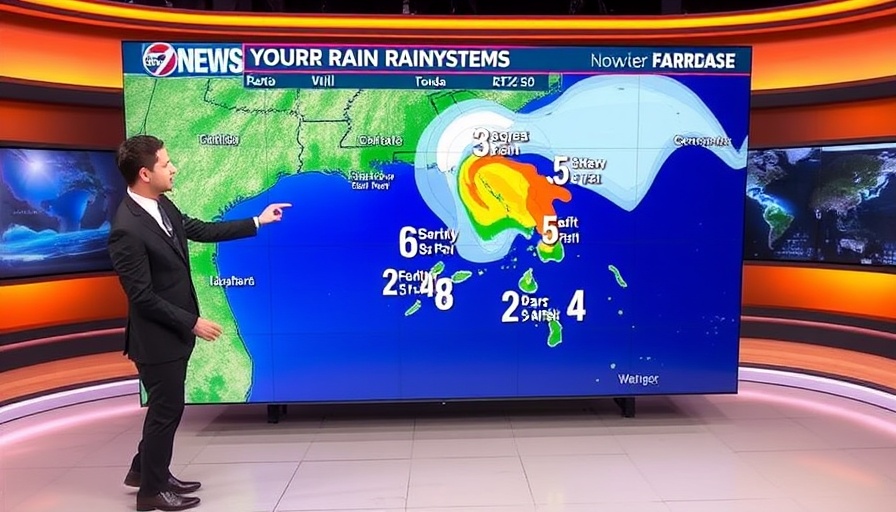 Gulf Coast Rain Forecast map analyzed during weather broadcast.