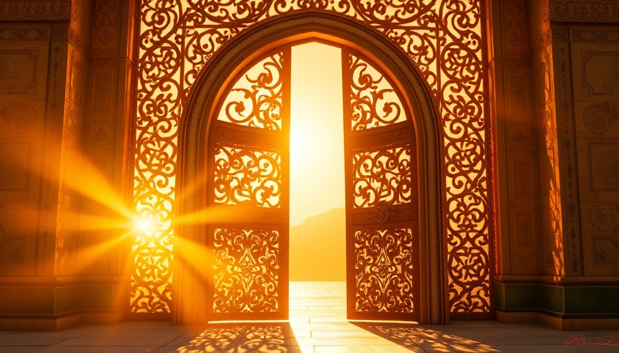 Sunlit abstract gate symbolizing Lion's Gate Portal preparation.