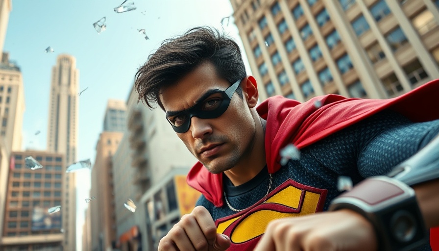 Superhero action scene amid cityscape, Superman box office success