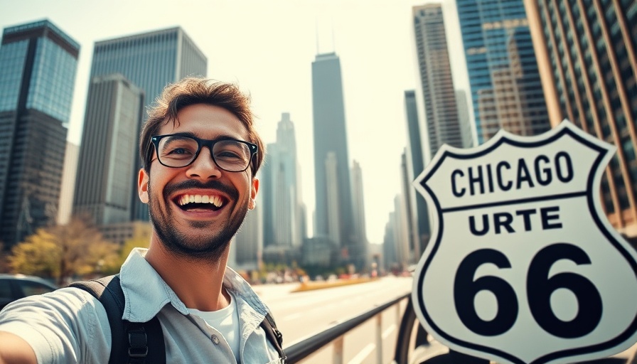 RV Travel on Route 66 through Chicago's skyline.