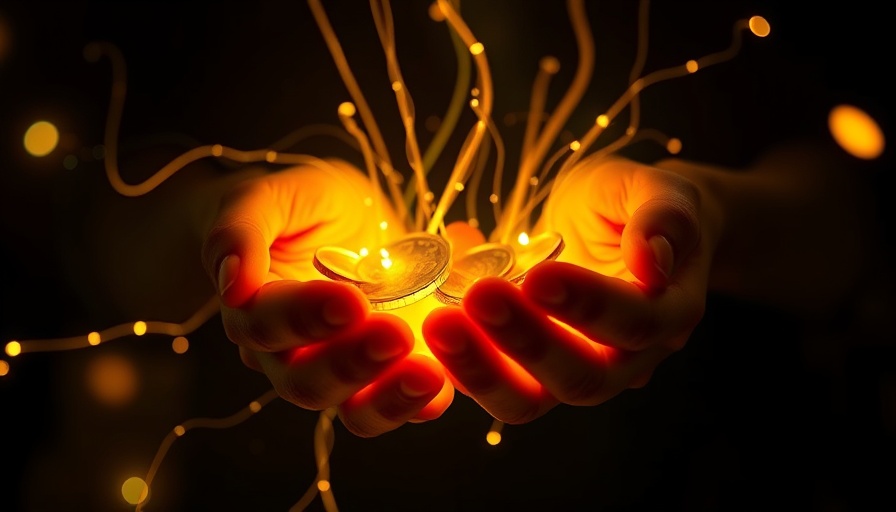 Illuminated hands manifesting money, glowing with energy.